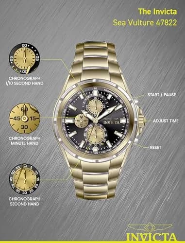 Invicta Aviator Men 50mm Quartz Gold Watch | Modern Style & 5ATM Water Resistance thumbnail 4