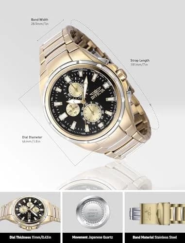 Invicta Aviator Men 50mm Quartz Gold Watch | Modern Style & 5ATM Water Resistance thumbnail 3