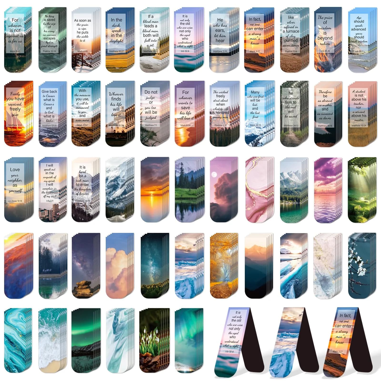 Diteryy Magnetic Bookmarks 100-Pack | Inspirational Bible & Scenery Designs, 12.4cm (4.7in)