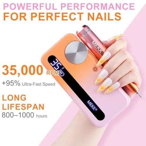 MEKK Professional Nail Drill 35000RPM Cordless E-File | 17.7cm (6.97in) Orange-Pink thumbnail 6