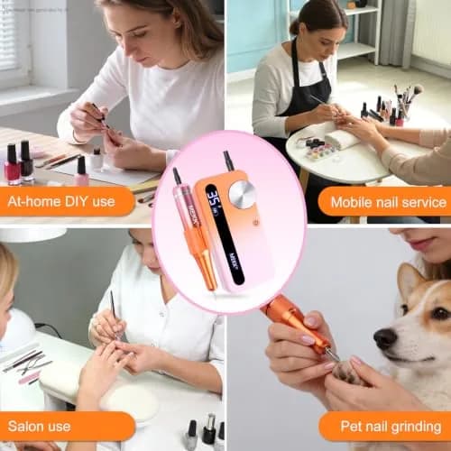 MEKK Professional Nail Drill 35000RPM Cordless E-File | 17.7cm (6.97in) Orange-Pink thumbnail 8