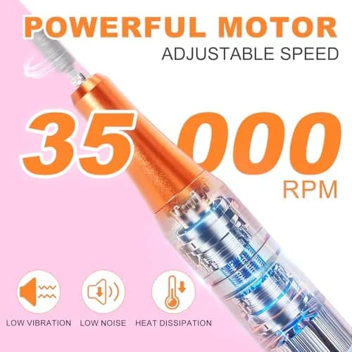 MEKK Professional Nail Drill 35000RPM Cordless E-File | 17.7cm (6.97in) Orange-Pink thumbnail 2