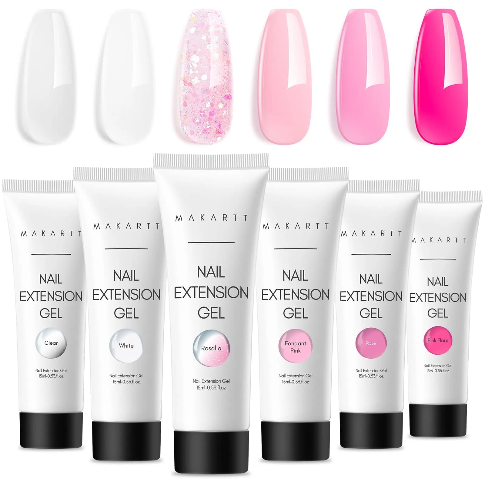 Makartt Poly Nail Gel Kit 6 Neutral Colors 15ml (0.5 Fl Oz) | Hema-Free Builder Gel for Extension Nails — Pink Series Colors