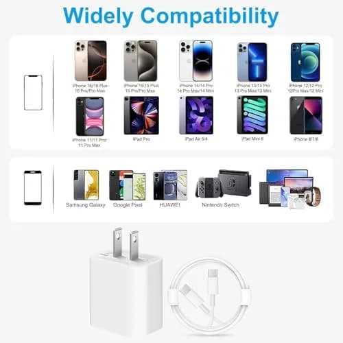 Cerdeti 20W USB-C PD Fast Charger & 10ft Cable Set | 220V Compatible for iPhone, iPad, Pixel, Samsung thumbnail 7