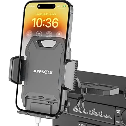 APPS2Car Sturdy CD Slot Phone Mount with Upgraded Wireless Charger 15W | One-Hand Operation, Hands-Free Car Phone Holder Compatible with iPhone 17 Pro Max Plus 16 15 14 13 12 11, Samsung S25 S24 S23 thumbnail 1