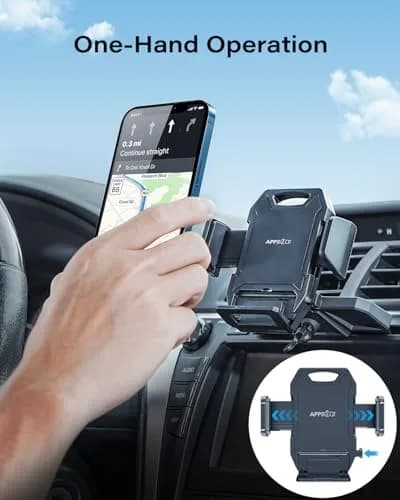 APPS2Car Sturdy CD Slot Phone Mount with Upgraded Wireless Charger 15W | One-Hand Operation, Hands-Free Car Phone Holder Compatible with iPhone 17 Pro Max Plus 16 15 14 13 12 11, Samsung S25 S24 S23 thumbnail 2