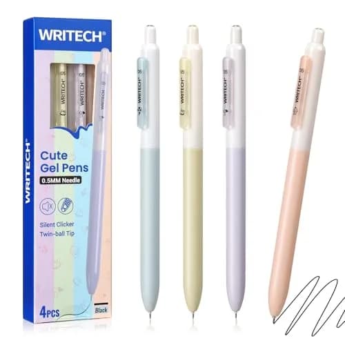 WRITECH Gel Pens Fine Point 0.5mm Black Silent Click Needle Tip 4ct | Smooth Ink Flow thumbnail 1