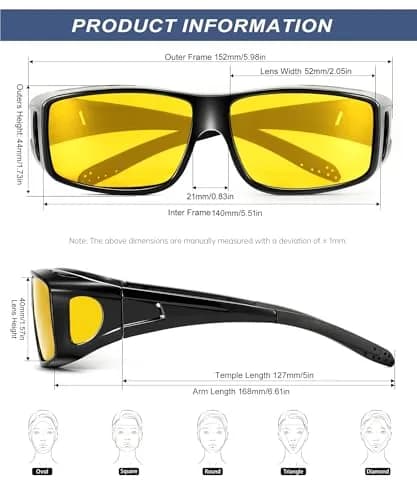 KALIYADI Night-Vision-Glasses Fit-Over-Glasses Wrap-Around for Night Driving | Anti Glare HD Polarized thumbnail 4