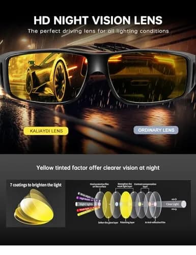 KALIYADI Night-Vision-Glasses Fit-Over-Glasses Wrap-Around for Night Driving | Anti Glare HD Polarized thumbnail 7
