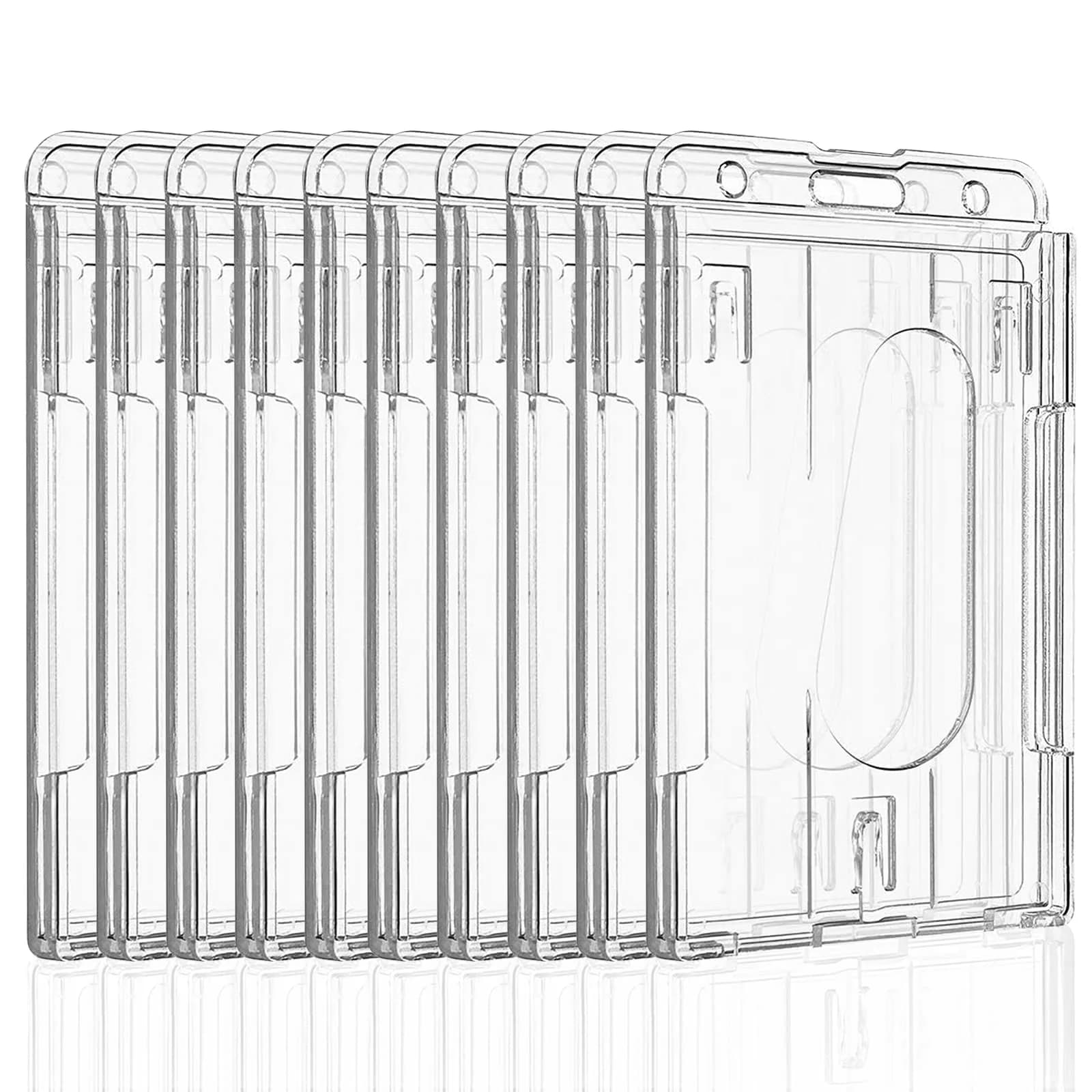Pawfly 50 Pack Vertical 2-Card Badge Holder with Thumb Slot Hard Transparent PC Case Protector | Easy Access for Office School IDs