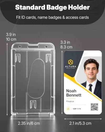 Pawfly 50 Pack Vertical 2-Card Badge Holder with Thumb Slot Hard Transparent PC Case Protector | Easy Access for Office School IDs thumbnail 2