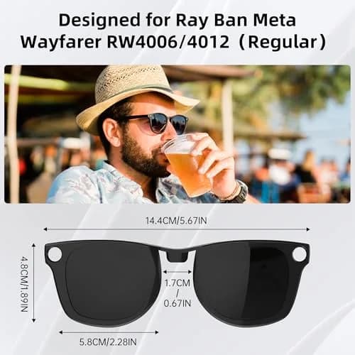 HIBLOKS Polarized Clip-on Sunglasses for Ray-Ban Meta Wayfarer RW4006/RW4012 (50-22) — Yellow+Brown Lenses, Shiny Black Frame, 2-Pack thumbnail 3