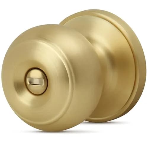 Moquin Privacy Door Knob with Lock, Keyless Interior Flat Ball Door Knob, Satin Brass (1 Pack) thumbnail 9