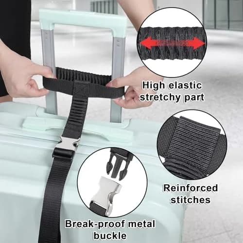 Vigorport Luggage Straps, Metal Buckle Connector Straps for Suitcases (2-Pack, Black) | Connect Multiple Bags Easily thumbnail 2