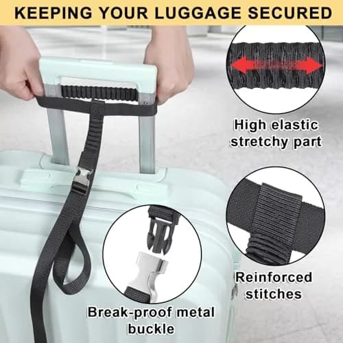 Vigorport Luggage Straps, Metal Buckle & Stretchy Nylon Connector Set (2-Pack, Black) | Securely Connect Luggage for Easier Travel thumbnail 4