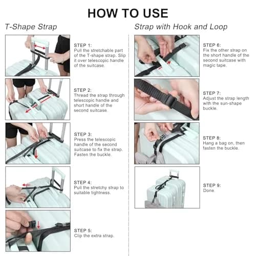 Vigorport Luggage Straps, Metal Buckle & Stretchy Nylon Connector Set (2-Pack, Black) | Securely Connect Luggage for Easier Travel thumbnail 6