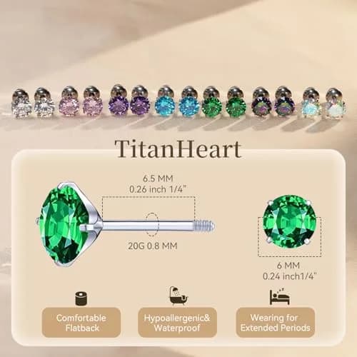 TitanHeart Hypoallergenic Titanium CZ Screw Back Stud Earrings for Women Men | Sensitive Skin Friendly thumbnail 6