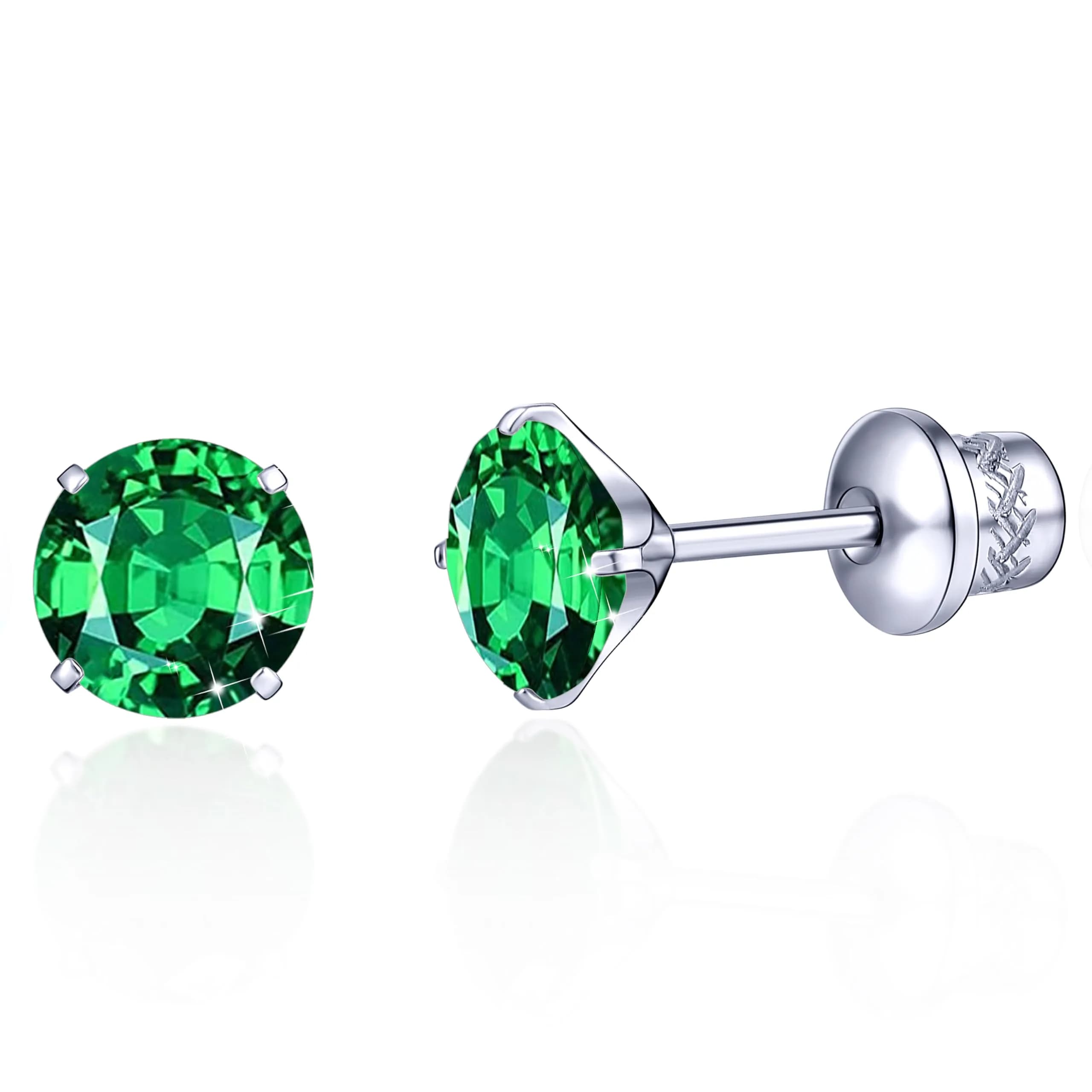 TitanHeart Hypoallergenic Titanium CZ Screw Back Studs Earrings 6mm (0.24 Inch) | Secure & Allergy-Free for Sensitive Ears — Green CZ