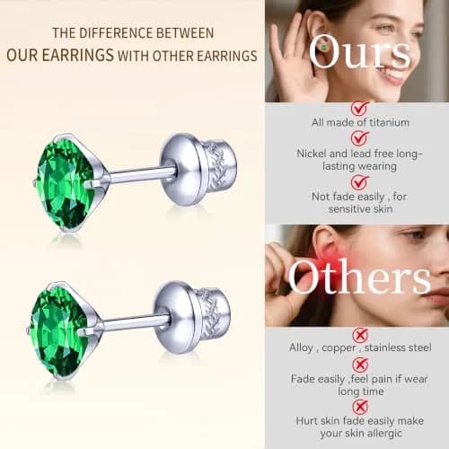TitanHeart Hypoallergenic Titanium CZ Screw Back Stud Earrings for Women Men | Sensitive Skin Friendly thumbnail 4