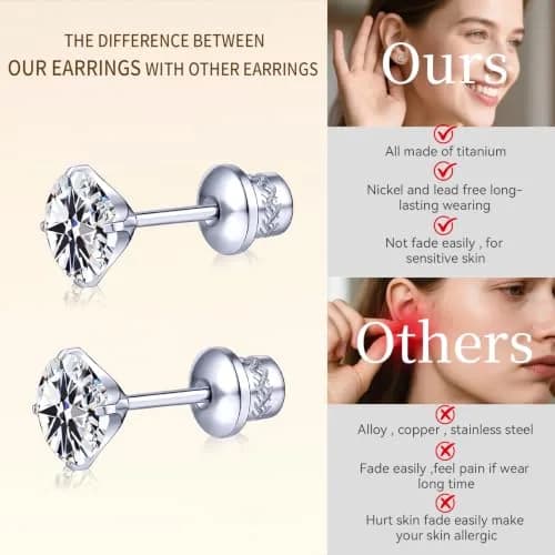 TitanHeart Hypoallergenic Titanium CZ Screw Back Studs Earrings for Women Men | Safe, Lightweight & Long-Lasting thumbnail 4