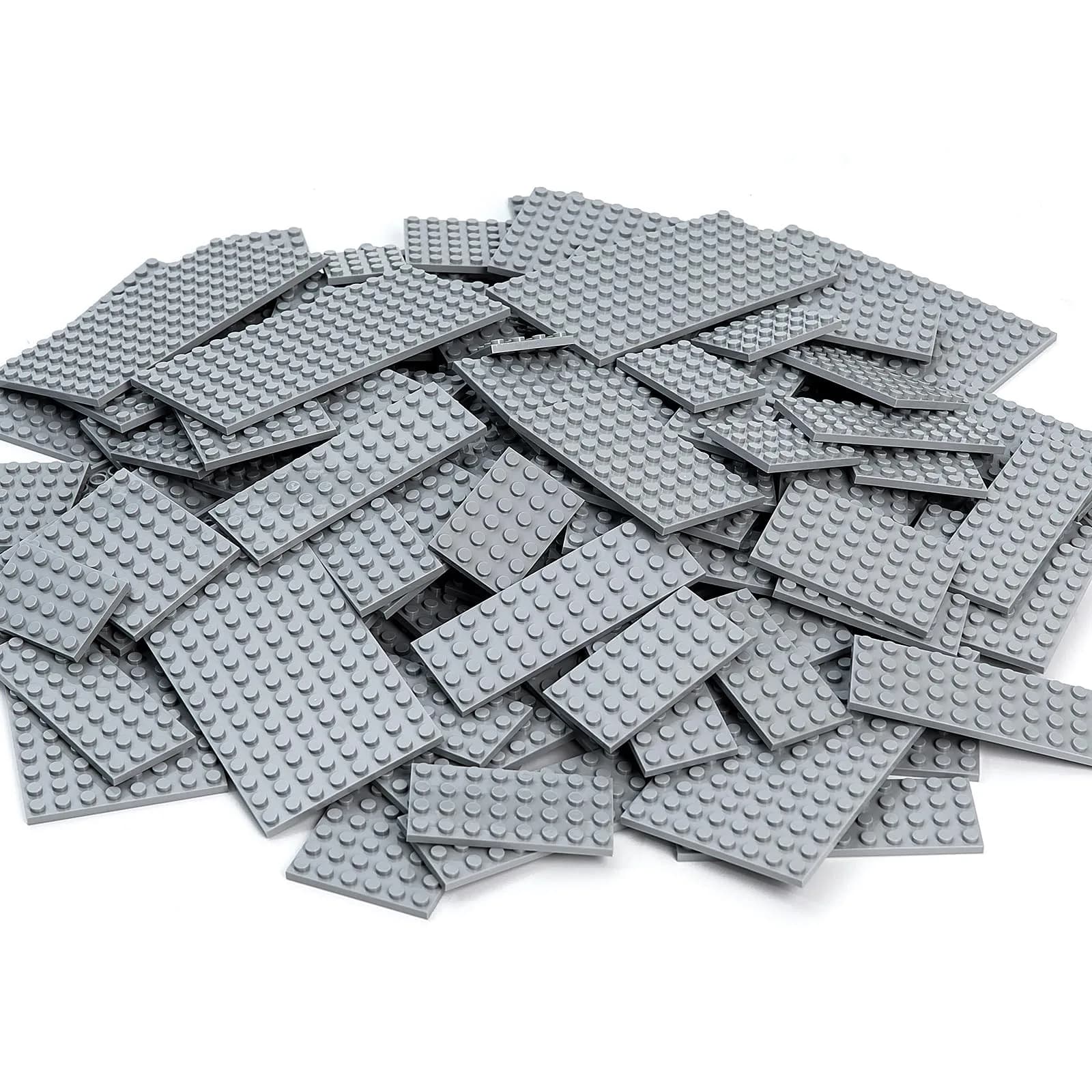 MANNIDOO 110 Pieces Small Building Plates Set, 12 Colors, 11 Sizes | ASTM-Tested ABS Plastic for Creative Play — Grey / 110 Pieces
