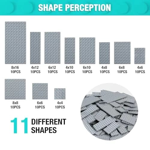 MANNIDOO 110 Pieces Small Building Plates Set, Light Grey | Educational STEM Learning thumbnail 2