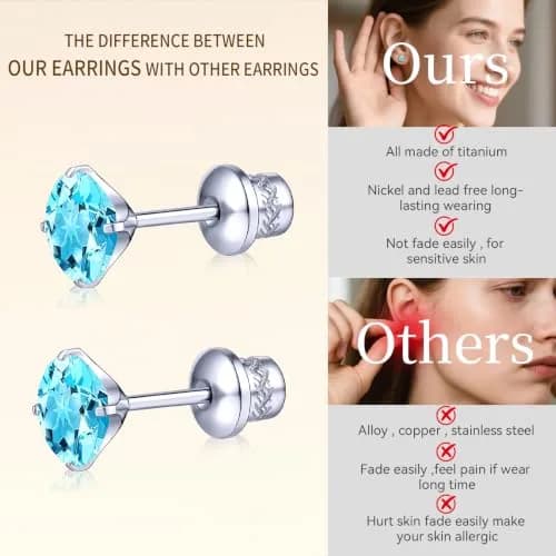 TitanHeart Hypoallergenic Titanium CZ Screw Back Studs Earrings 6mm (0.24 Inch) | Secure & Allergy-Free for Sensitive Ears thumbnail 4