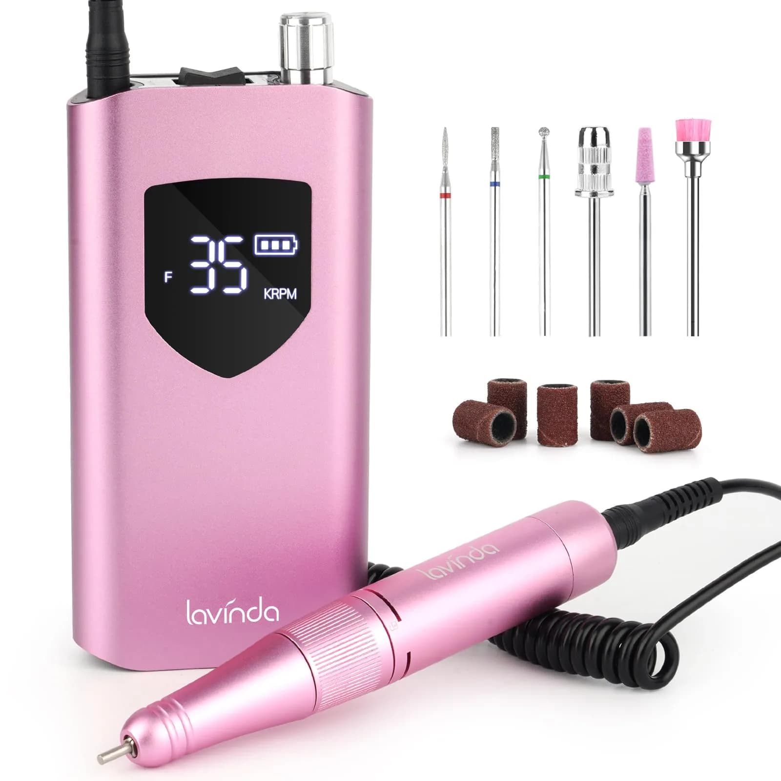 Lavinda Professional Nail Drill 35000 RPM Cordless Efile Machine | 10-Hour Battery, Viva Magenta — Pink