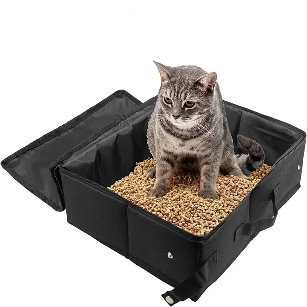 SDYQD Portable Cat Travel Litter Box Foldable Waterproof 16”L x 12.6”W x 6”H | No Leakage & Odour Control - main product image