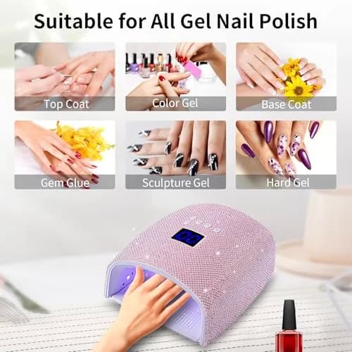Ayshone 48W Cordless UV LED Nail Lamp Pearl Pink Diamond | Rechargeable Gel Nail Dryer with Handle thumbnail 7