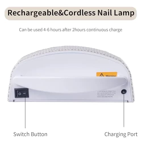 Ayshone 48W Cordless UV LED Nail Lamp, Rechargeable Gel Nail Dryer with Handle, 7.5in W x 3.5in H x 9.6in L | Cures All Gel Polishes thumbnail 5