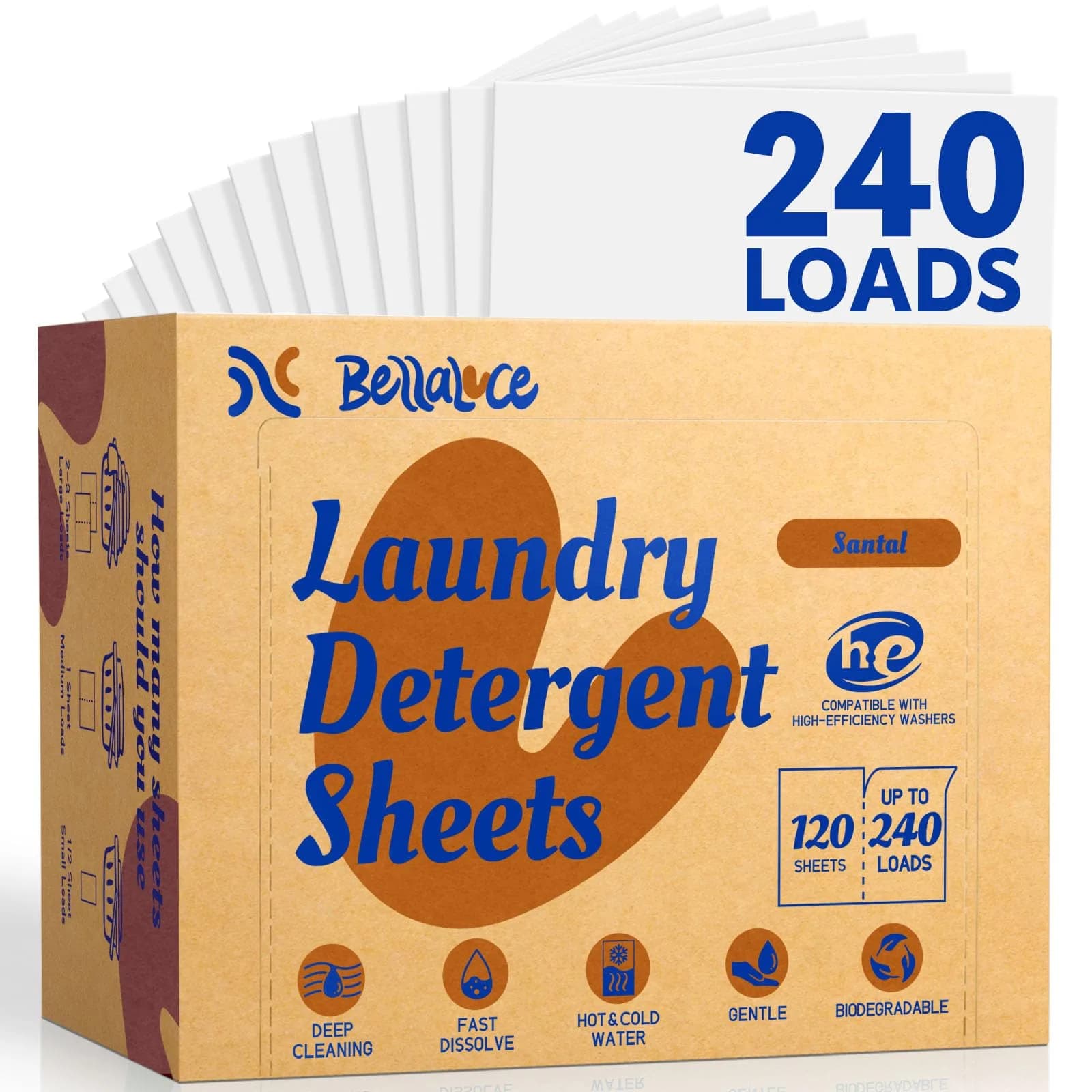 Bellaluce Laundry Detergent Sheets, Lavender Scent, 240 Loads | Eco-Friendly, Plastic-Free, Hypoallergenic — 240 Loads