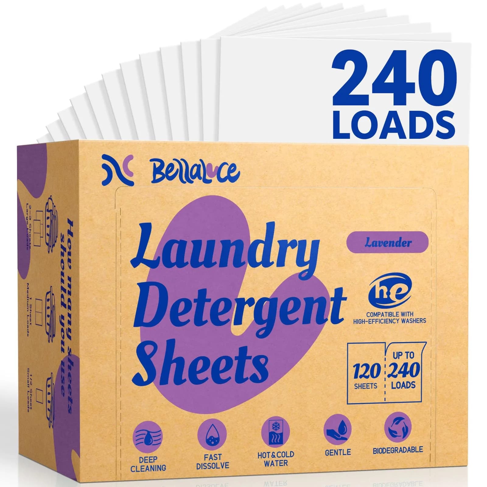 Bellaluce Laundry Detergent Sheets, Lavender Scent, 240 Loads | Eco-Friendly, Plastic-Free, Hypoallergenic - main product image