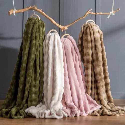 Jungle Star Pink Faux Fur Bubble Throw Blanket 127x152 cm (50"x60") | Soft Fluffy Plush for Couch & Bed thumbnail 3