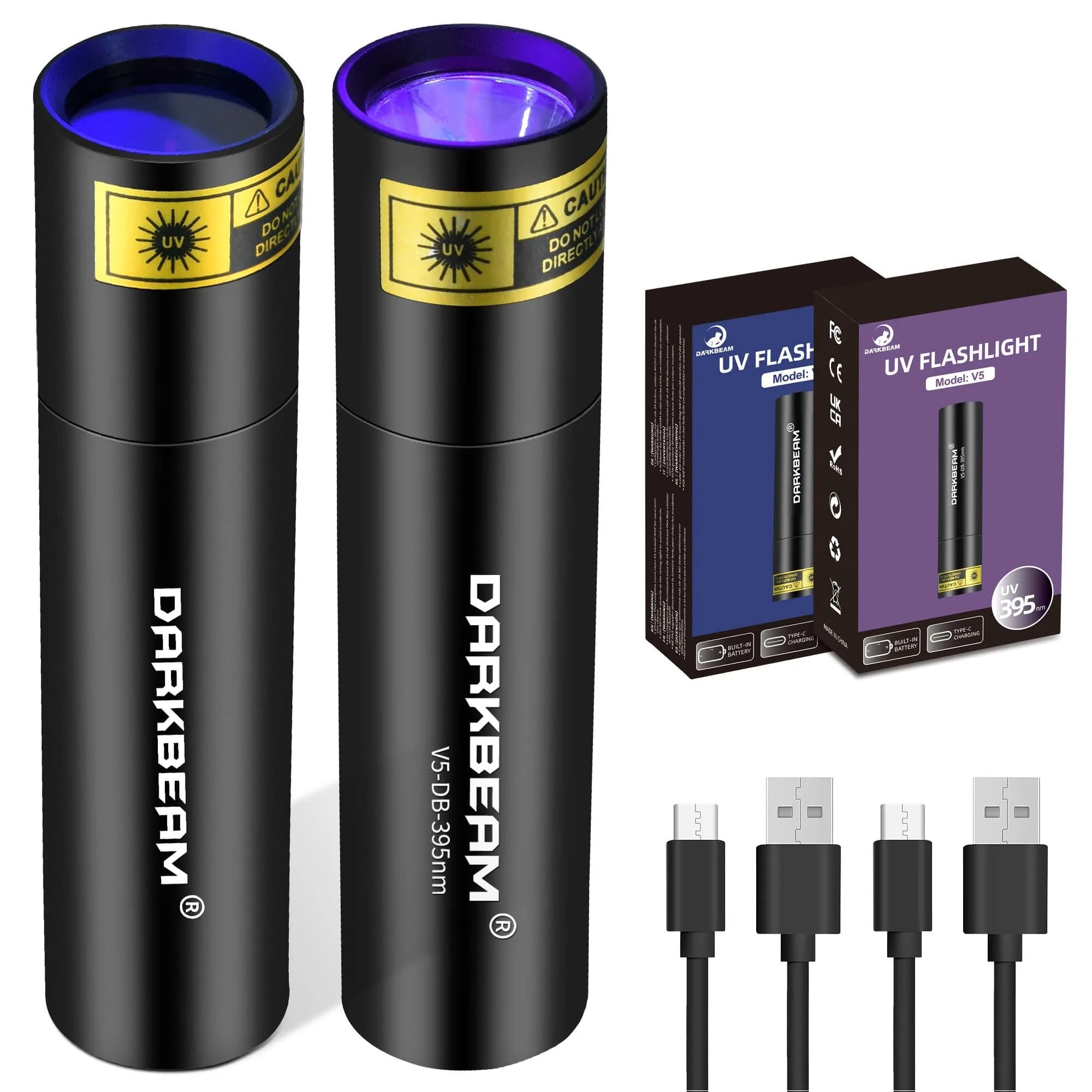 DARKBEAM UV Flashlight 365nm & 395nm Black Light 2 Pack | Dual Wavelength Detection
