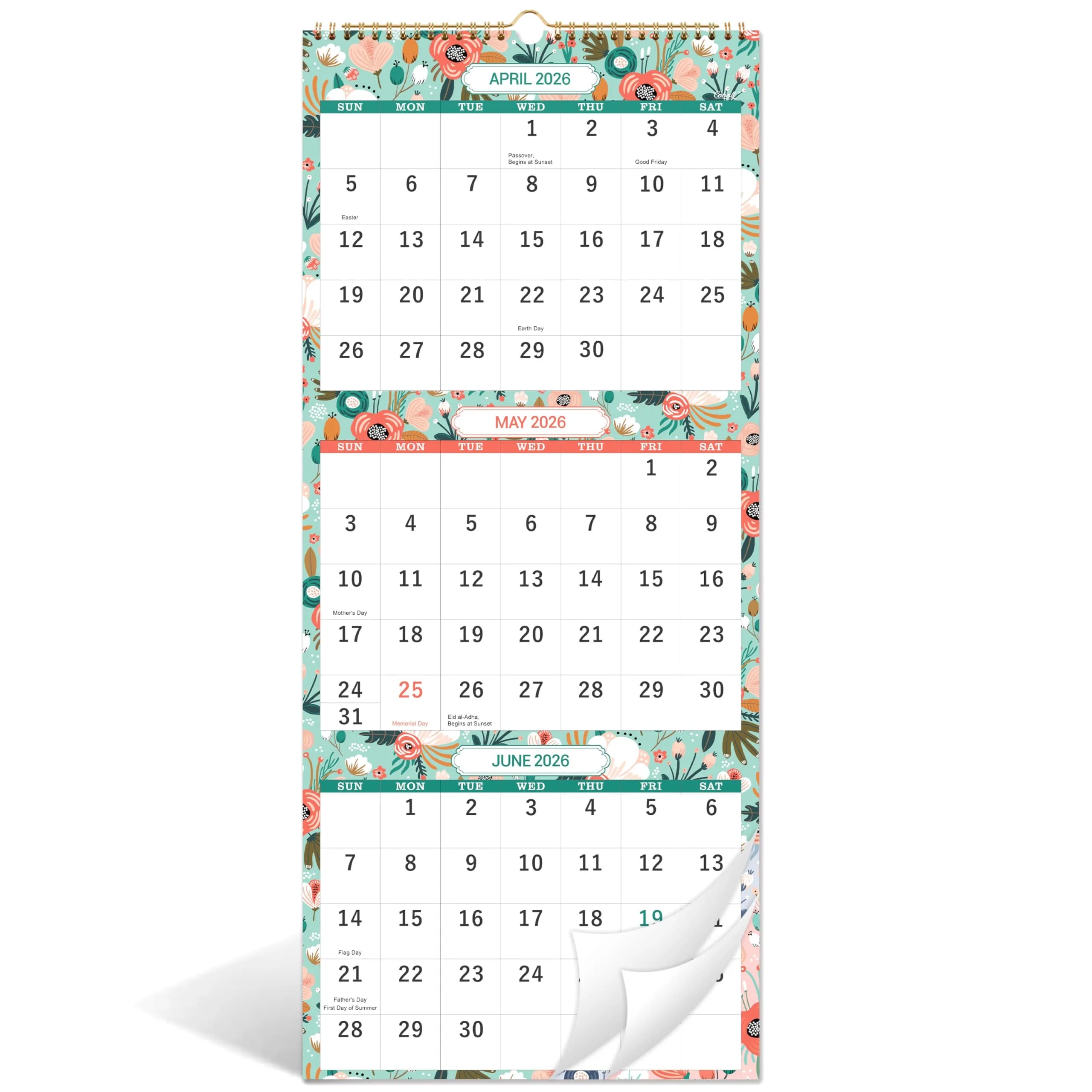 Coboll Wall Calendar 2026-2027 | 3 Month Wall Calendar Display, 11.25" x 26"