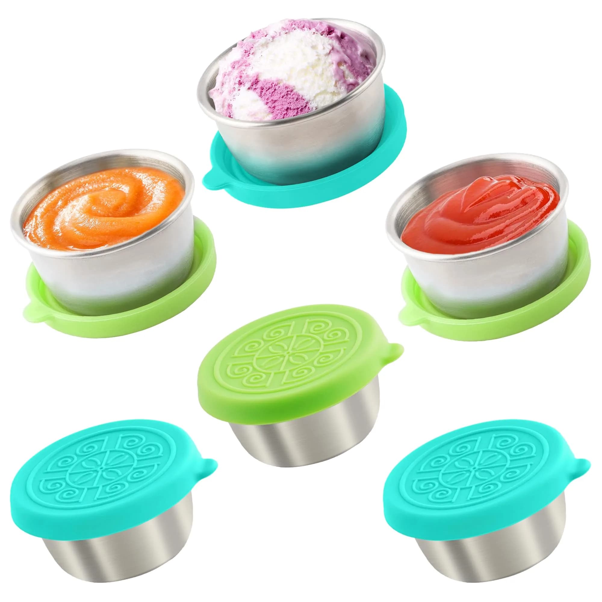 Qukaka 1.6 oz Stainless Steel Salad Dressing Containers with Lids, 6 Pack | Leakproof Reusable Food Storage - main product image