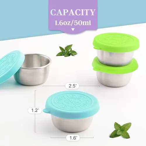 Qukaka 1.6 oz Stainless Steel Salad Dressing Containers with Lids, 6 Pack | Leakproof Reusable Food Storage thumbnail 2