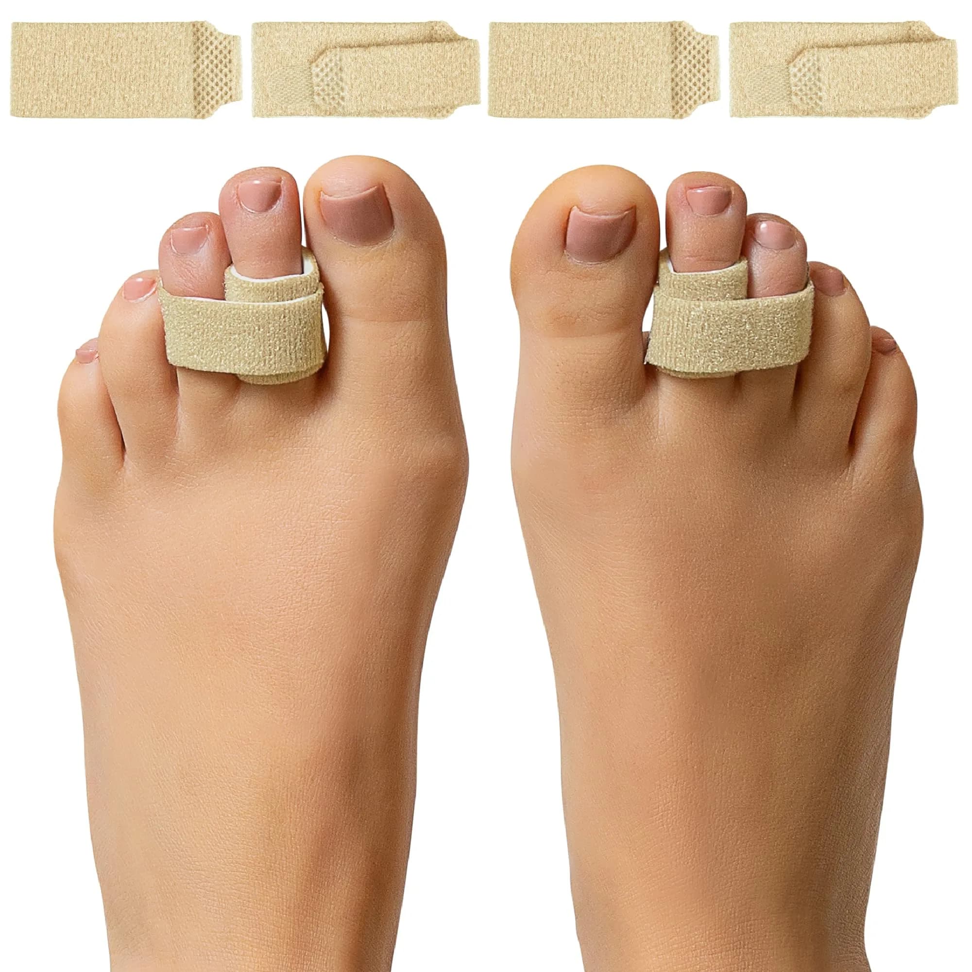 ZenToes Hammer Toe Straightener, Broken Toe Splint & Buddy Wraps, 4 Ct | Firm Support Beige