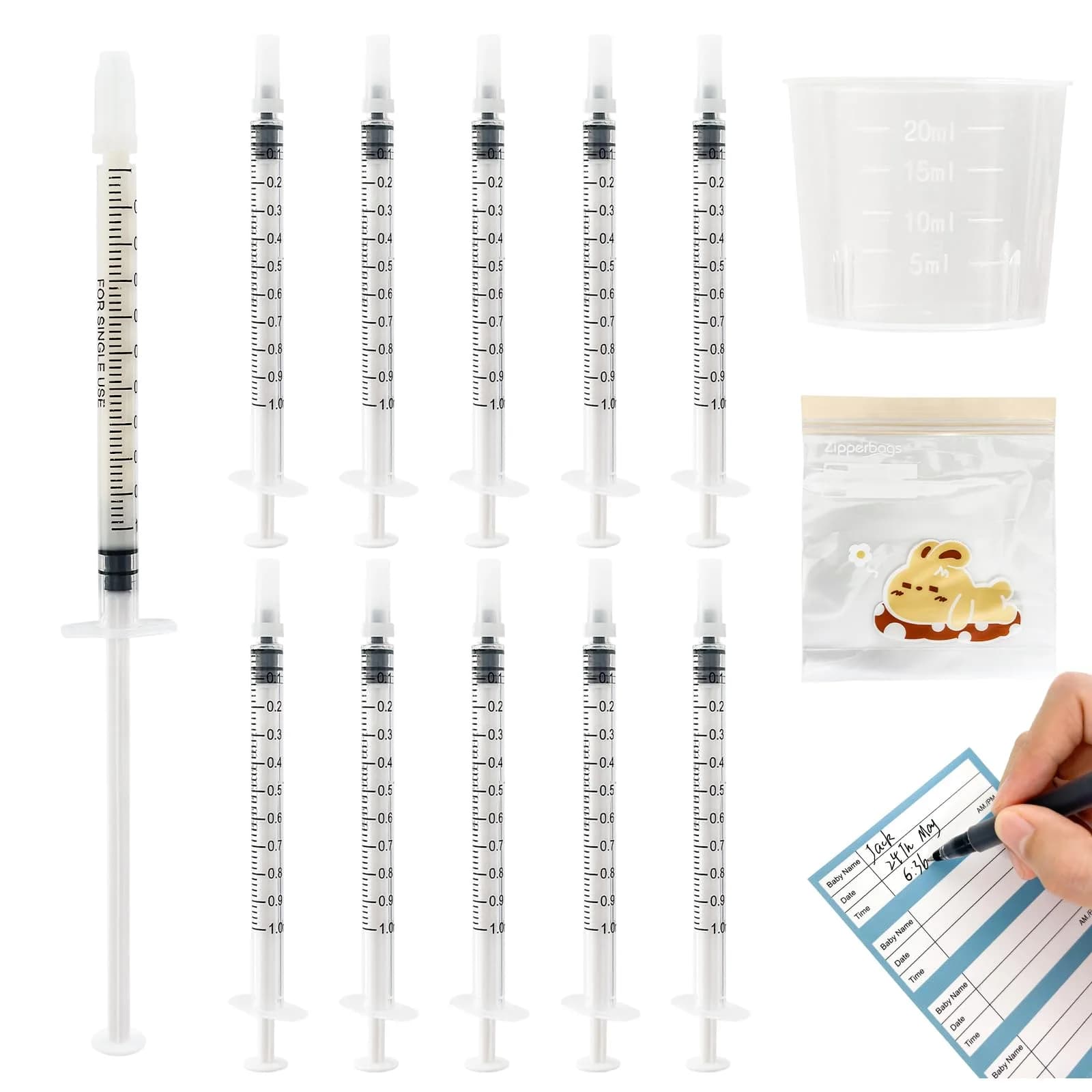 Kid2Kit 1mL Colostrum Syringes with Caps & Accessories Kit (50 Count, 1ml Each) | BPA-Free, Individually Wrapped — 50-Pack