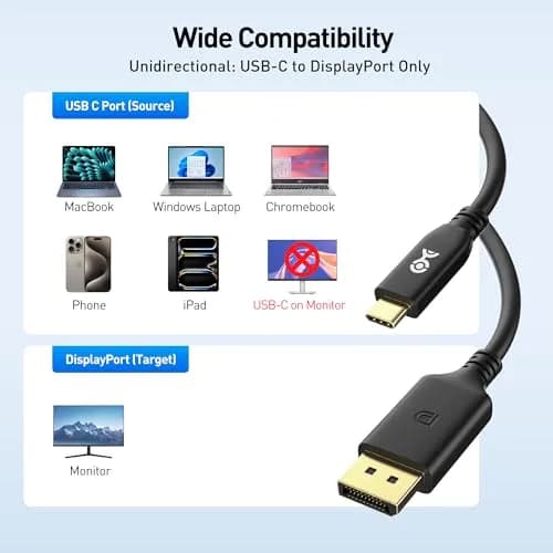 Cable Matters USB C to DisplayPort 2.1 Cable 6.6ft | 8K@120Hz, VESA Certified, Thunderbolt 4 Compatible thumbnail 6