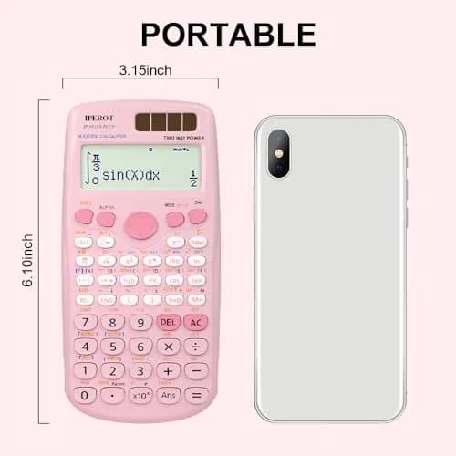 IPEROT Pink Solar Scientific Calculator 417 Functions | Dual Power, Large LCD Display thumbnail 5