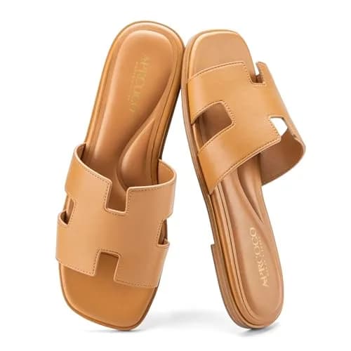 AprCoco Women's Classic H-Band Flat Sandals Size 7.5 (24 cm) | Comfortable Memory Foam Insole thumbnail 1