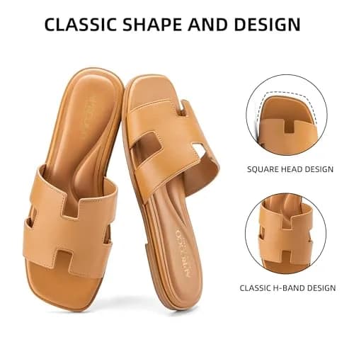 AprCoco Women's Classic H-Band Flat Sandals Brown Size 9 (24.1cm) | Comfortable Memory Foam Slides thumbnail 4