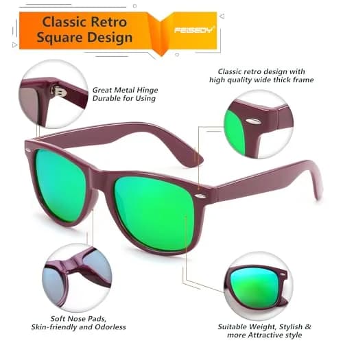 FEISEDY Classic Square Retro Polarized Sunglasses for Women & Men | 54mm (2.13 in) Lens Width thumbnail 5