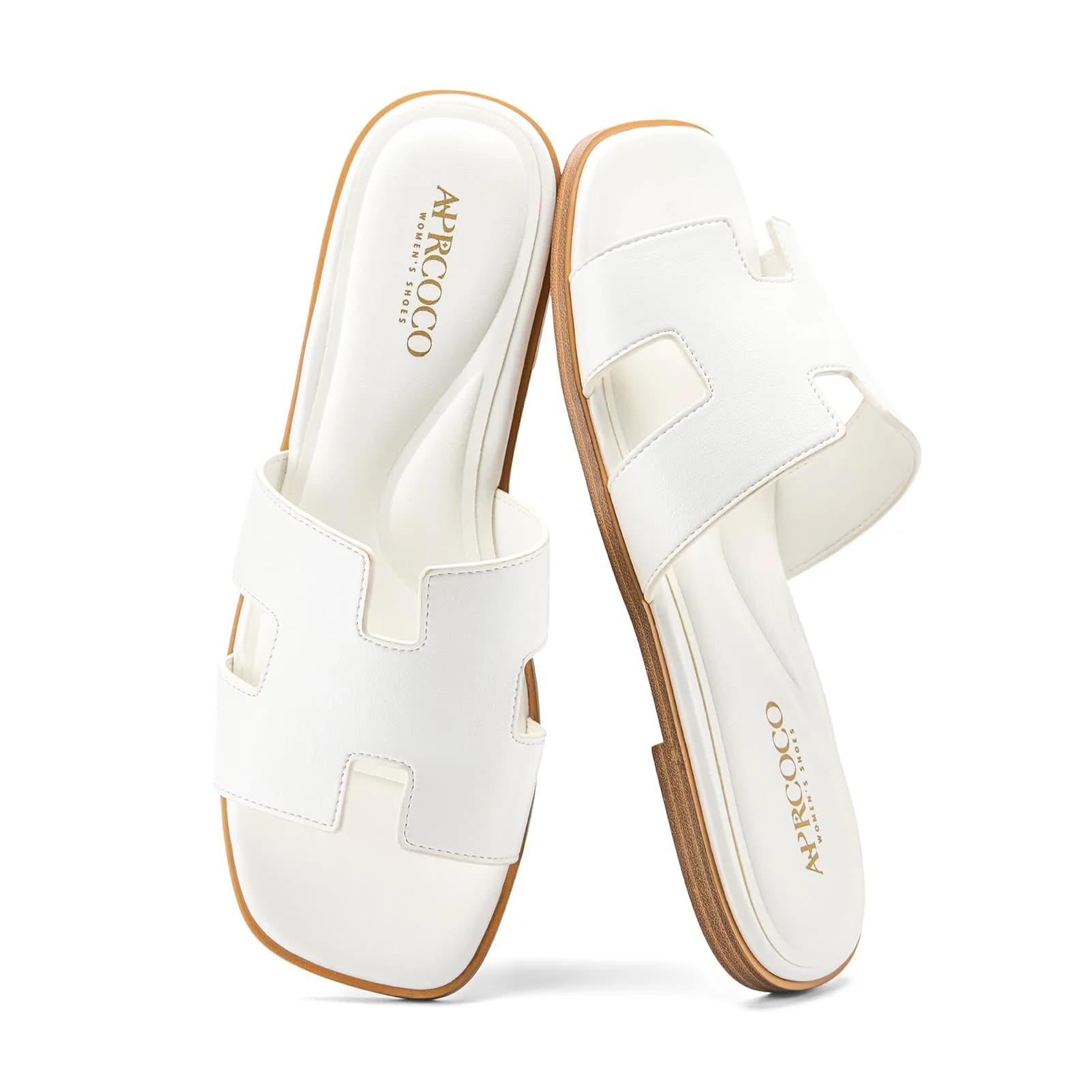 AprCoco Women's Classic H-Band Flat Sandals Size 7.5 (23.5cm) | Comfortable Memory Foam Insole