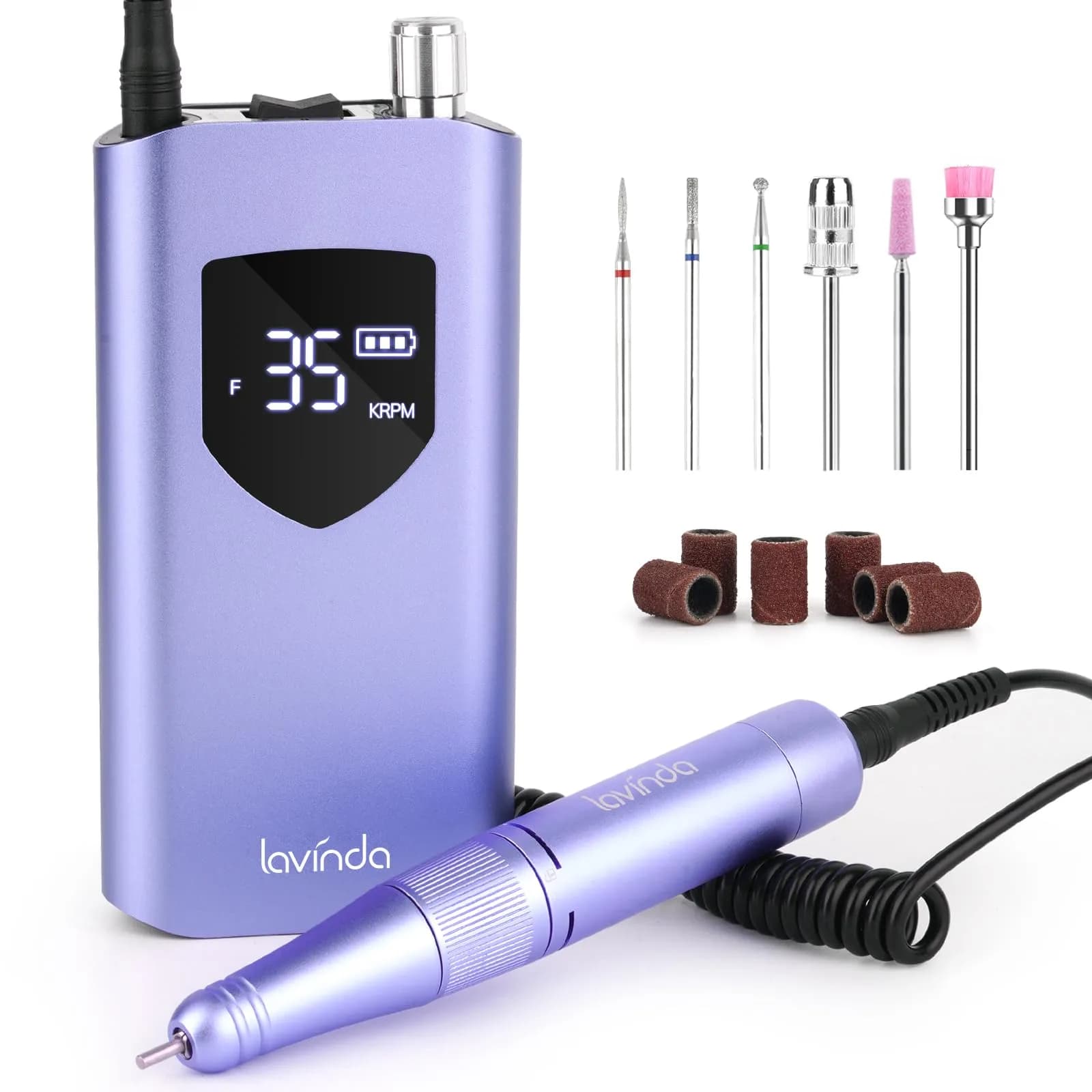 Lavinda Professional Nail Drill 35000 RPM Cordless Efile Machine | 10-Hour Battery, Viva Magenta — Purple