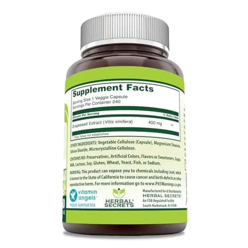 Herbal Secrets Grapeseed Extract 400 mg Veggie Capsules | Gluten Free, 240 Count thumbnail 2