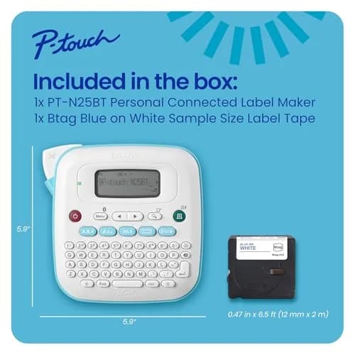 Brother P-Touch PT-N25BT Bluetooth Label Maker with Design&Print2 App | Prints 12mm Btag Tapes thumbnail 7