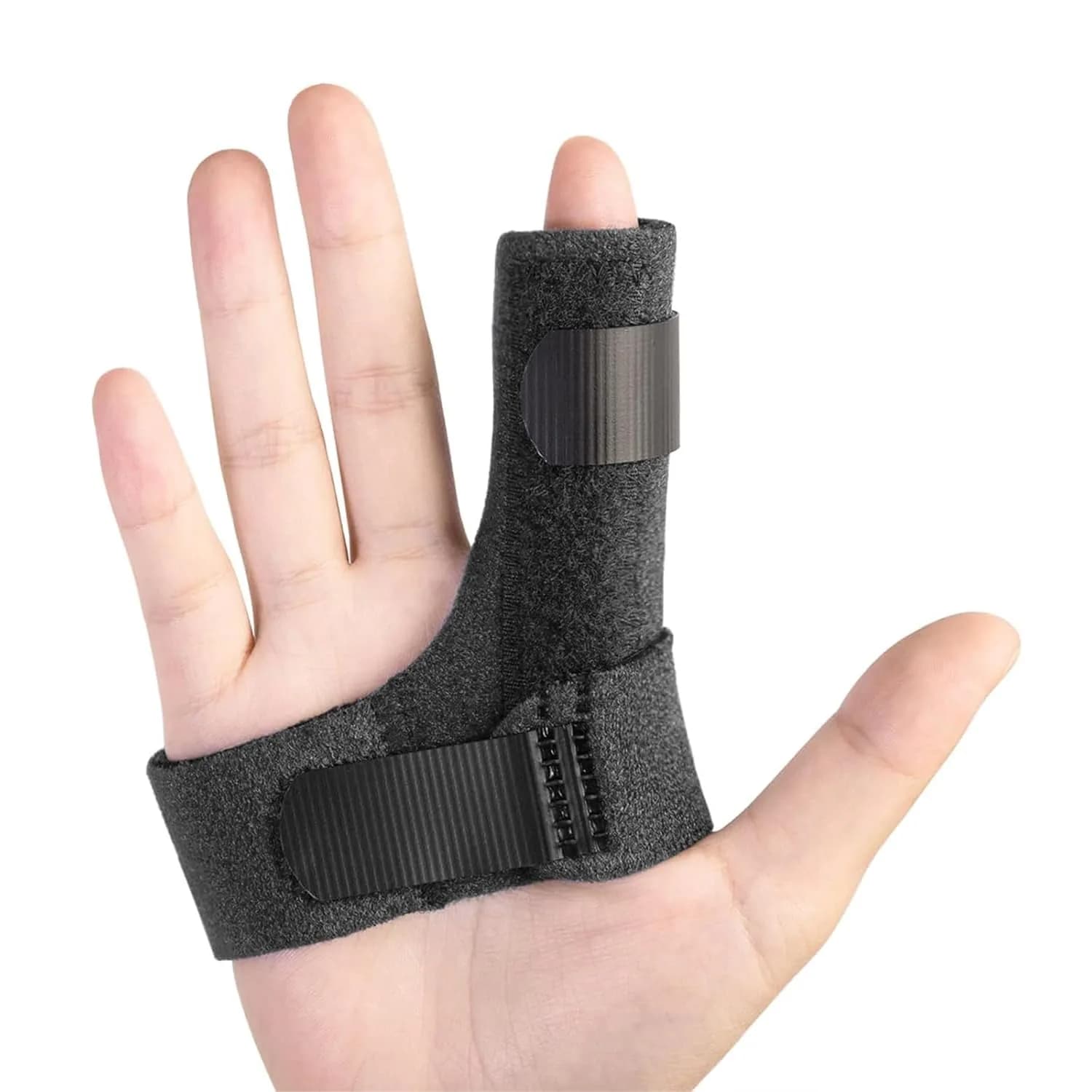 Sumifun Finger Splint Brace for Left/Right Hand, Arthritis Pain Relief, Trigger Finger Immobilizer with 2 Gel Sleeves (Palm Size 6.2-9 inches) — Black